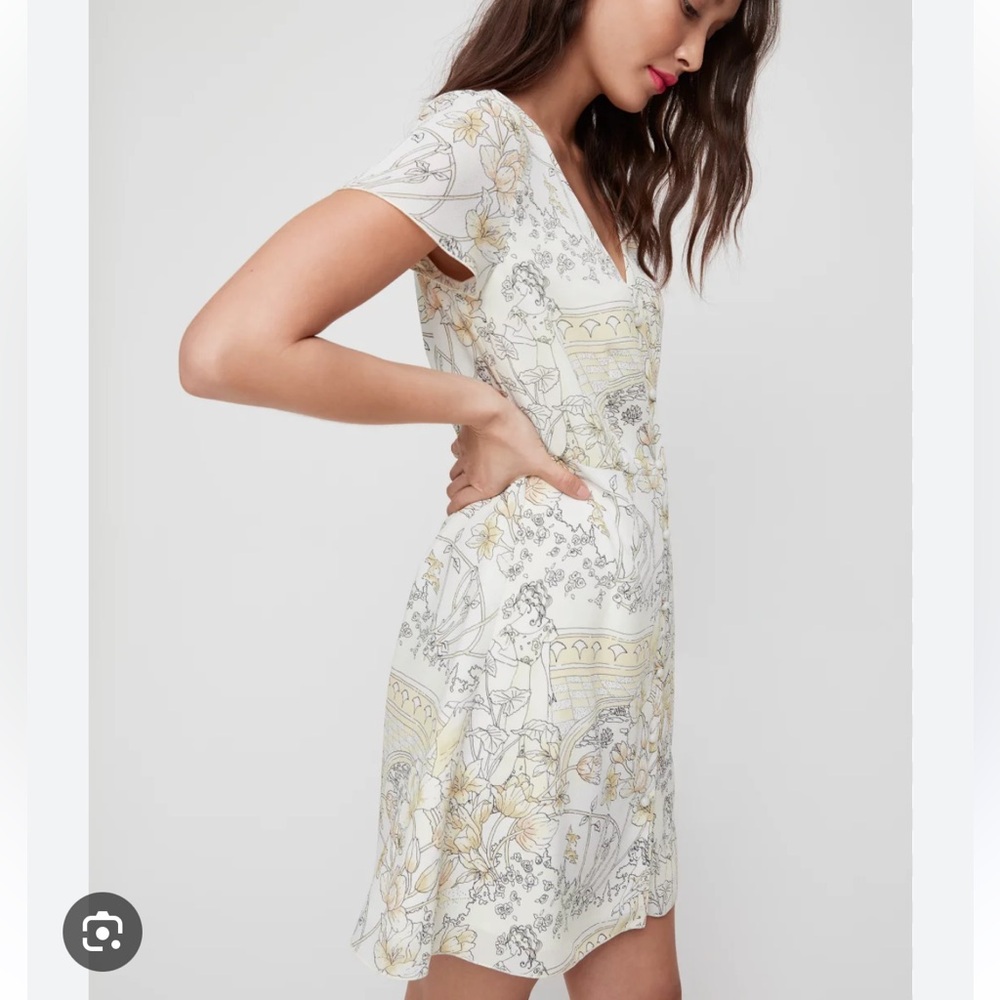 Aritzia Wilfred Nazaire Antique Pattern Mini Dress Yellow White Black Size US 6 - Picture 4 of 17